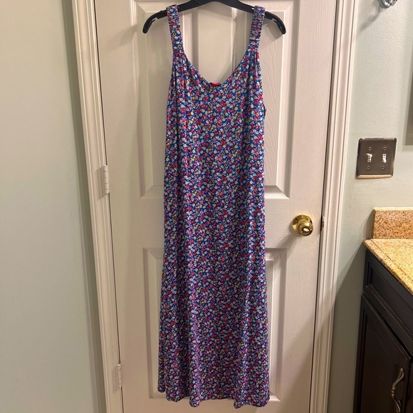 Vince Camuto Blue Floral Sleeveless Maxi Dress Size Medium Side Slits Cobalt - Picture 1 of 13